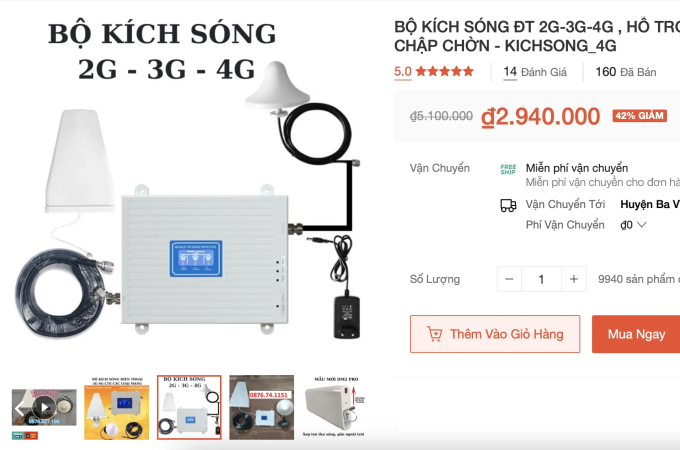 Một thiết bị kích sóng được bán trên các trang thương mại điện tử.