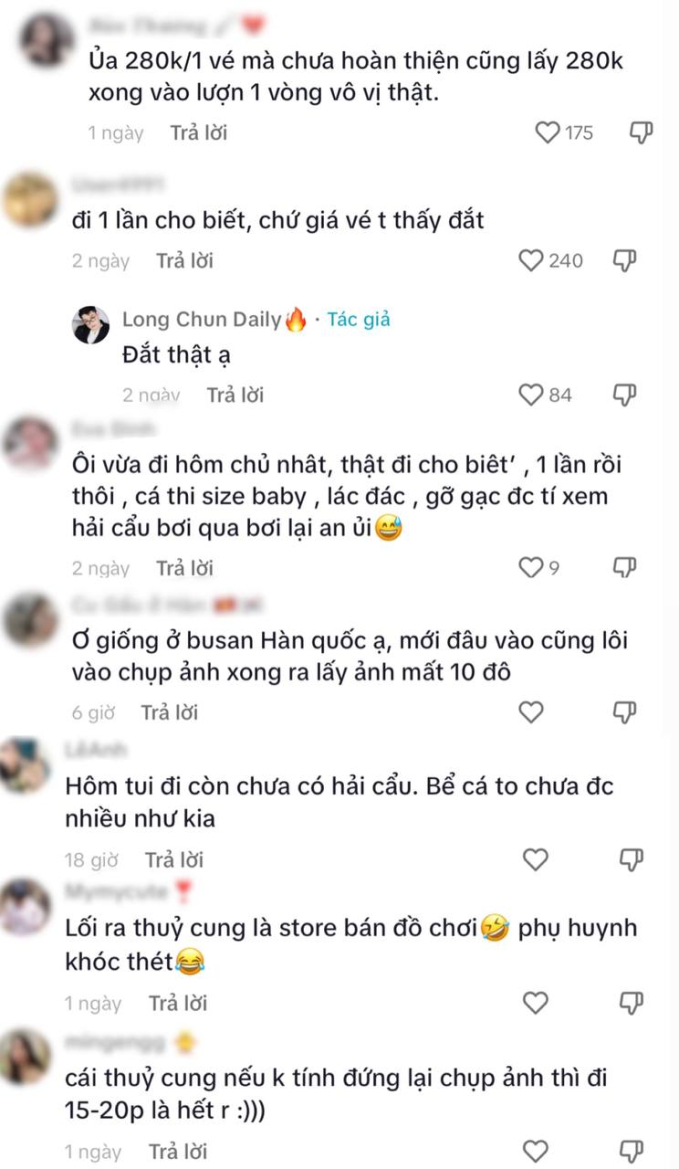 Nhiều vị khách đã từng trải nghiệm đều bày tỏ sự chưa hài lòng của mình tại thủy cung. 