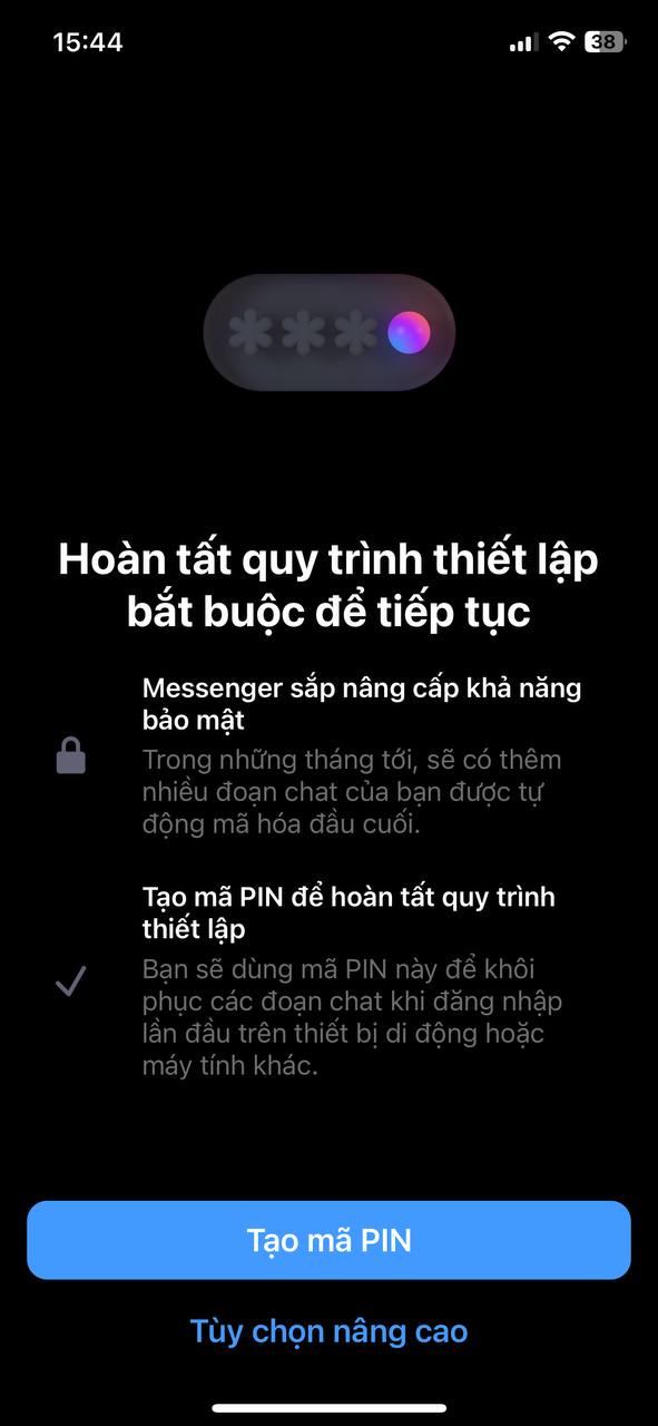 Yêu cầu cập nhật mã PIN khi đăng nhập vào Messenger
