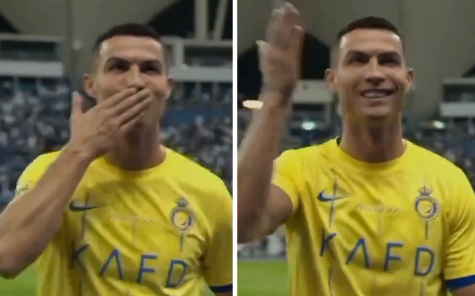 Ronaldo gửi nụ hôn gió hướng về phía cổ động viên của Al Hilal