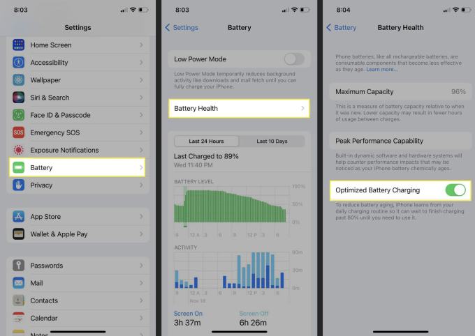 Với các mẫu iPhone 14 trở về trước, hãy đi tới Settings > Battery > Battery Health & Charging và bật dòng “Optimized Battery Charging”.