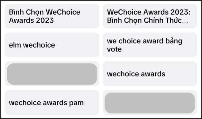 Các từ khoá tìm kiếm về WeChoice Awards trên TikTok
