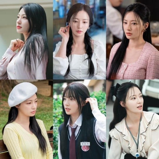 Những kiểu tóc kiểu cách giúp Song Ha Yoon trông trẻ hơn hẳn so với độ tuổi U40. 