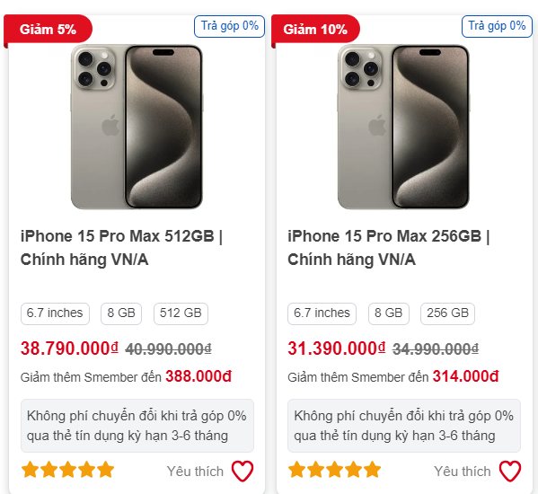 Giá iPhone 15 Pro Max trên hệ thống CellphoneS, thấp hơn giá niêm yết hơn 3,5 triệu đồng