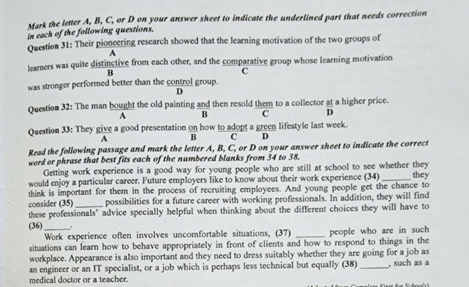 Hai câu hỏi được đưa ra để thử thách người nước ngoài nằm ở câu hỏi 31 và 33 mã đề 401