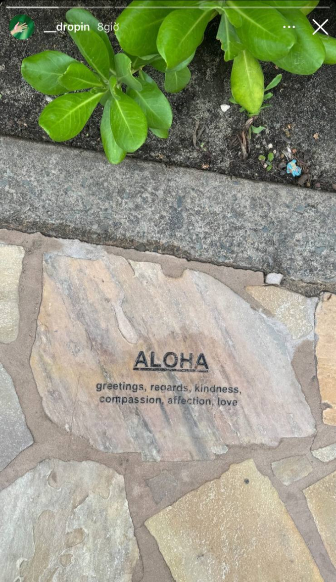 Thông qua bức ảnh check - in của nhóm bạn đi cùng Han So Hee, địa điểm có những dòng chữ khắc trên đường phố chính là đại lộ Kalakaua ở Waikiki, Honolulu. (Ảnh: @_dropin)