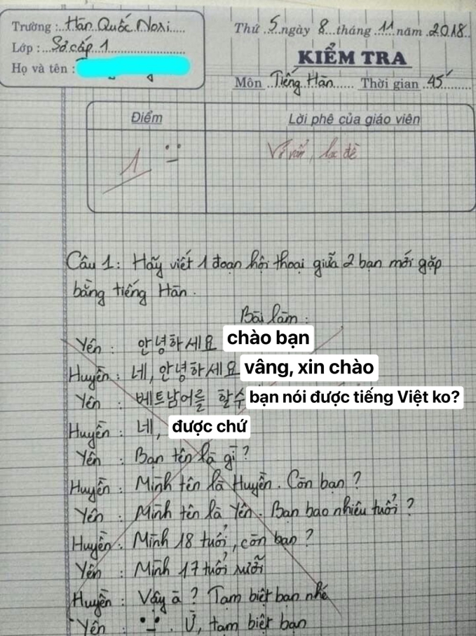 Bài tập tiếng Hàn của học sinh Việt đang gây bão
