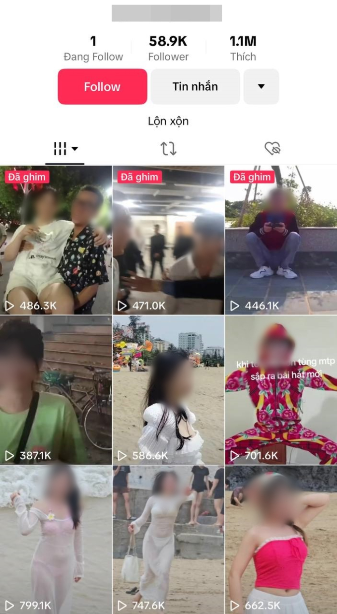 Kênh TikTok với nhiều video quay lén người khác khi chưa được sự cho phép