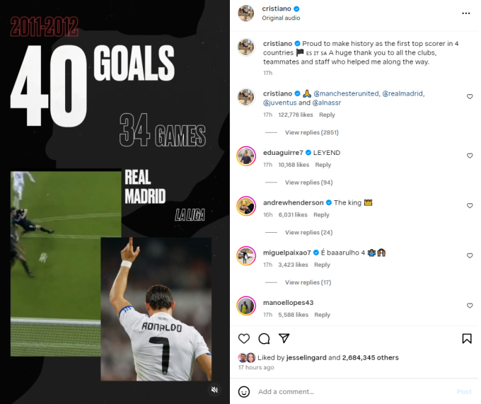 Video trên trang cá nhân của Ronaldo nhầm lẫn việc siêu sao người Bồ Đào Nha giành Vua phá lưới ở La Liga mùa 2011-2012