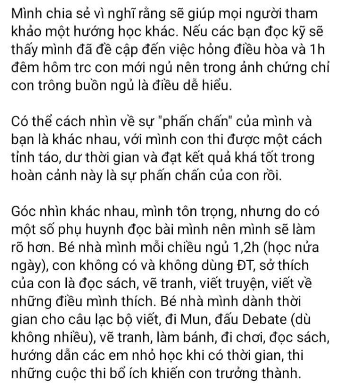 Trích đoạn chia sẻ của người mẹ