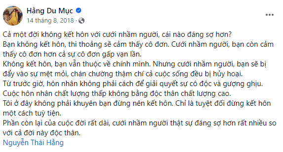 Quan điểm hôn nhân của Hằng Du Mục bất ngờ bị 