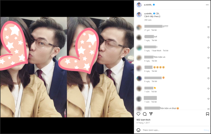 Ninh Anh Bùi đăng ảnh thơm má một cô gái vào tháng 1/2017