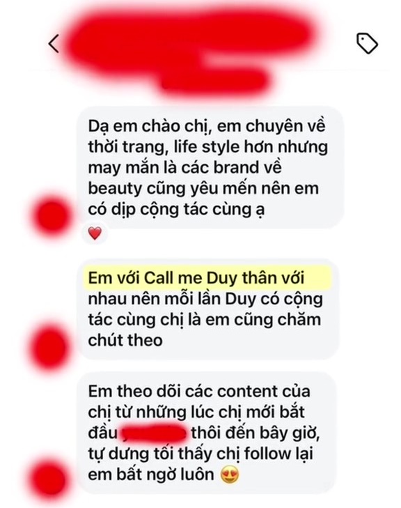 Tin nhắn được cho là của Đ. tự nhận mình là bạn thân của Call Me Duy