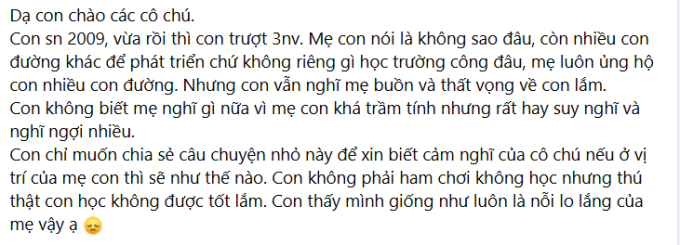 Con trượt hết nguyện vọng vào 10, bà mẹ TP.HCM nói một câu mà ai cũng phục, nhưng những suy tư sau đó mới đáng suy ngẫm