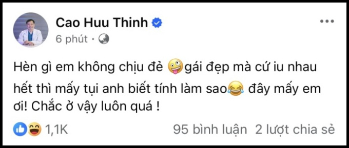 Bài đăng gây tranh cãi của bác sĩ Thịnh sau khi Xoài Non - Gil Lê công khai hẹn hò