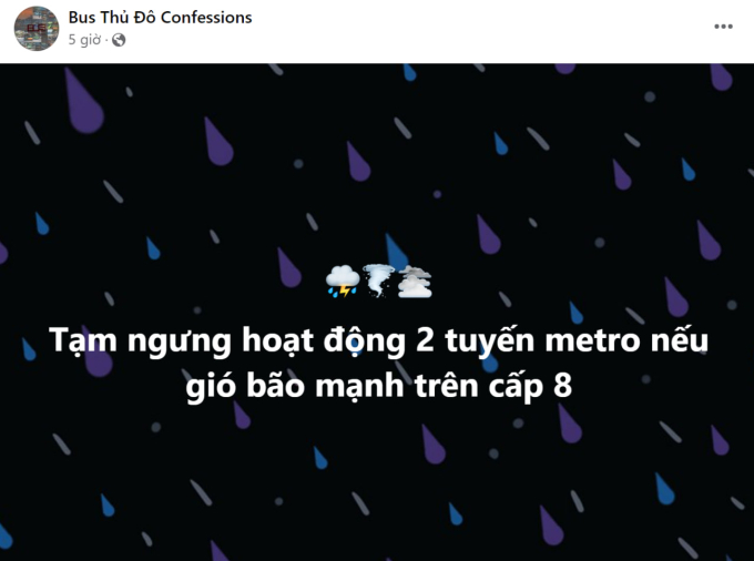 Tuyến đường sắt Hà Nội Metro Nhổn cũng đưa ra thông báo ngừng hoạt động tùy vào diễn biến thời tiết. 