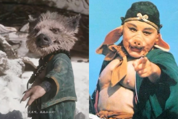 Hình tượng Trư Bát Giới trong Black Myth: Wukong (trái) và Trư Bát Giới trong Tây Du Ký 1986 (phải) khác biệt hoàn toàn