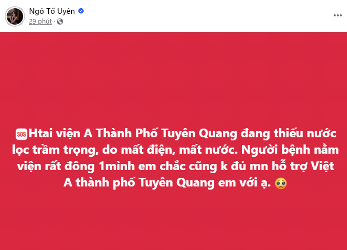 Bà xã Thành Chung liên tục cập nhật tình hình các điểm cần cứu trợ ở quê nhà Tuyên Quang