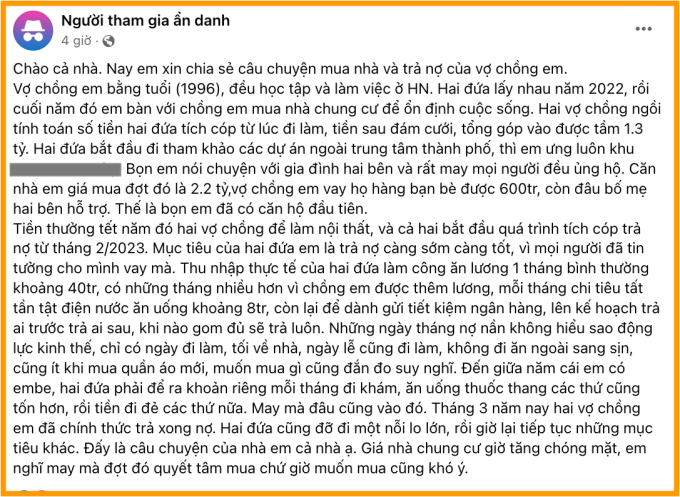 Bài đăng chia sẻ hành trình mua nhà của cặp vợ chồng cùng sinh năm 1996 nhận được nhiều quan tâm