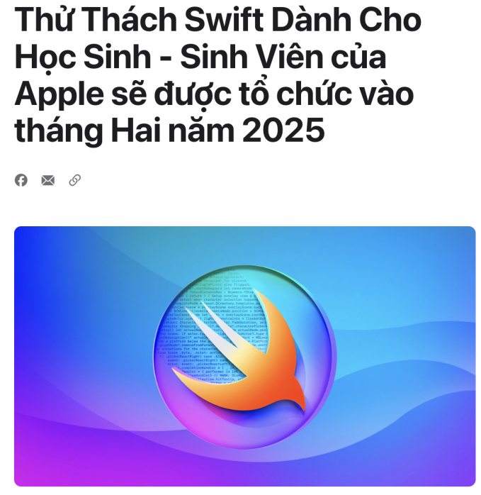 Cuộc thi thử thách về lập trình của Apple dành cho học sinh - sinh viên mùa mới sẽ diễn ra vào 2/2025.