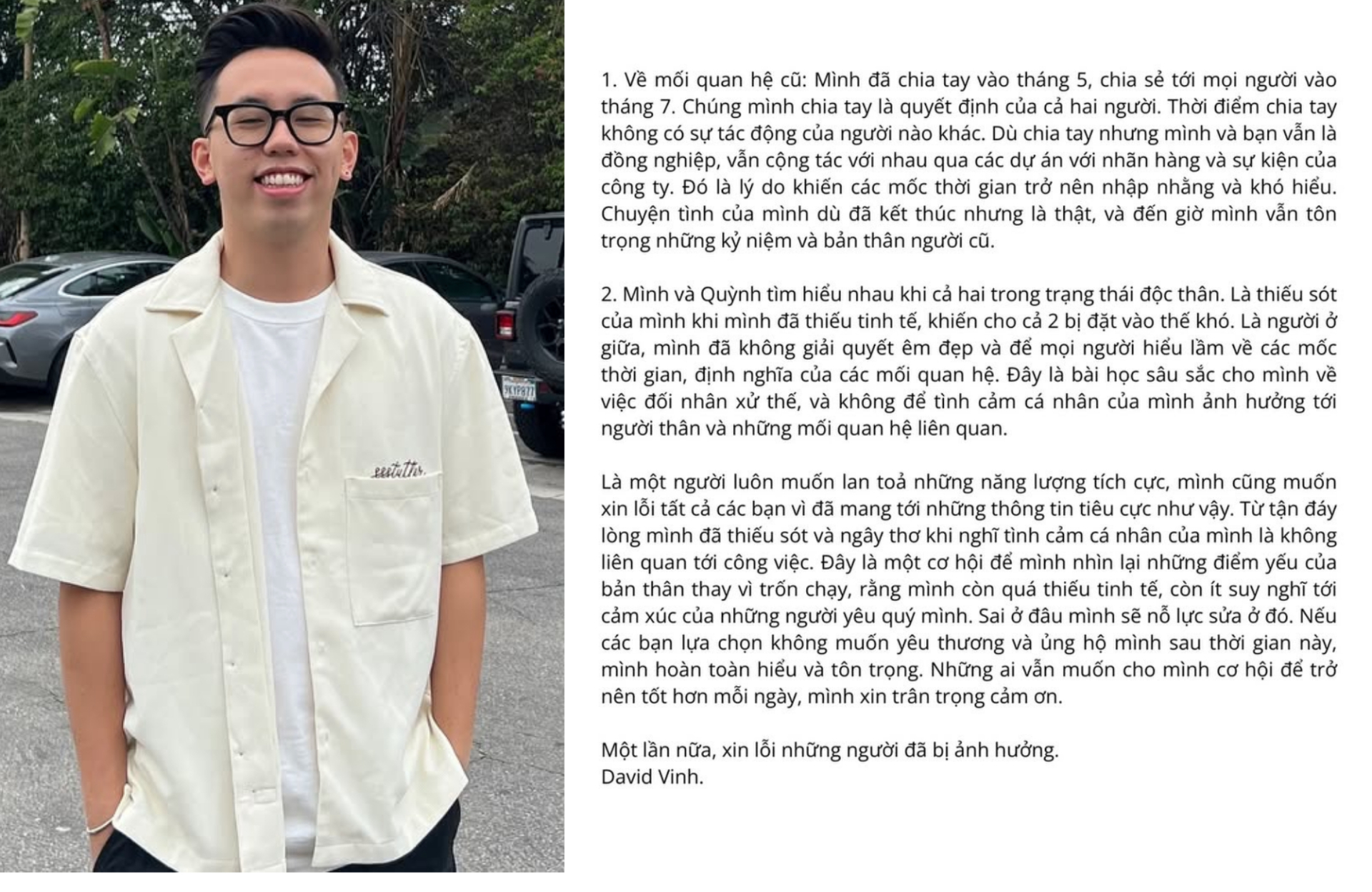 David Vinh lên tiếng.