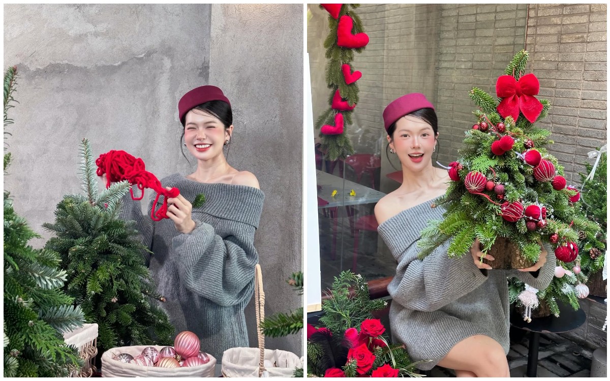 Yên Đan khoe ảnh đi làm cây thông Noel cho riêng mình. Năm 2025 vừa qua, Yên Đan cũng là người đẹp liên tục được nhắc đến với visual chuẩn