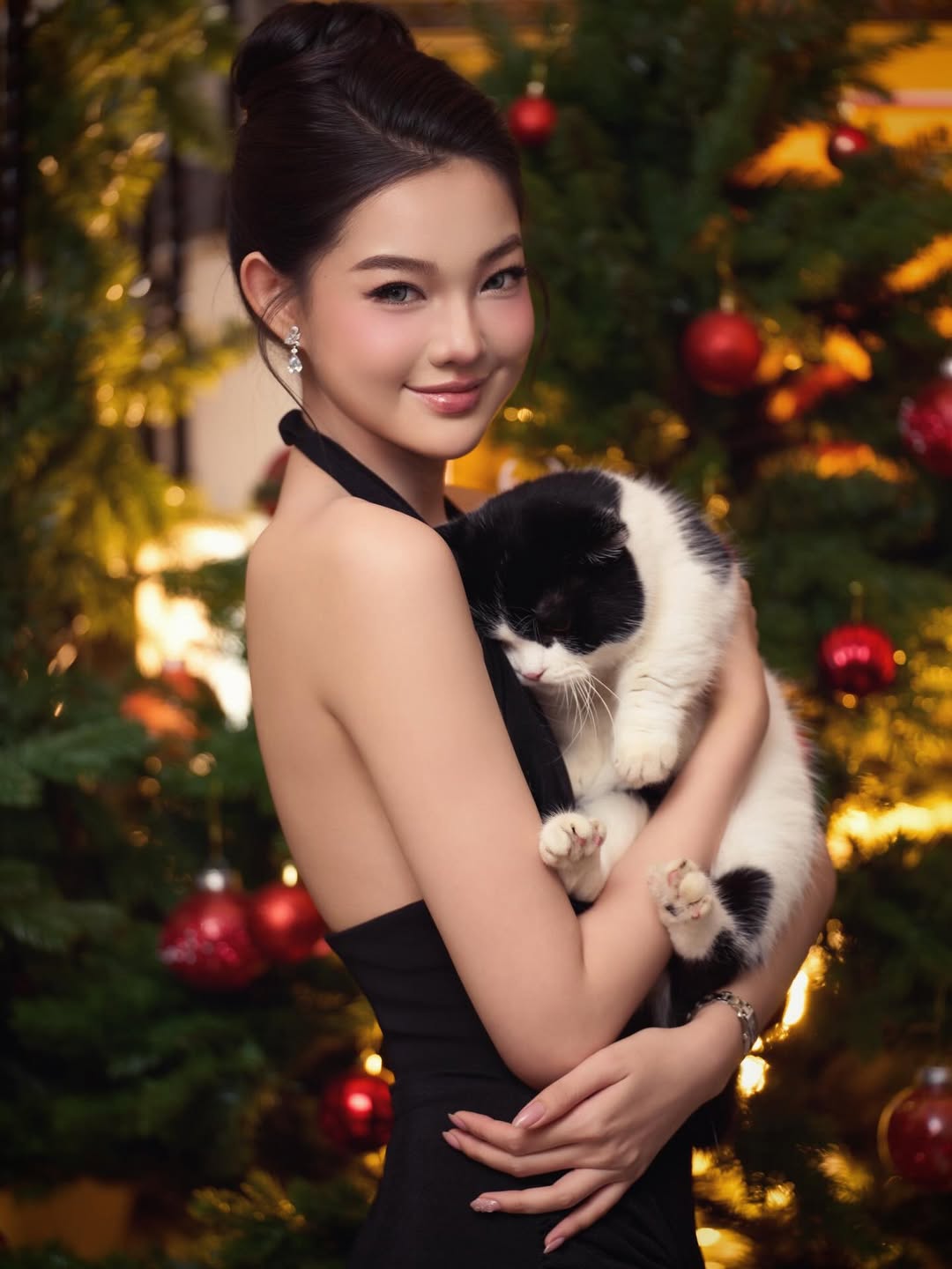 Lâu lắm mới thấy Bé Quyên xuất hiện trong đường đua đọ sắc song phong độ của mỹ nhân sinh năm 2k1 thì không hề giảm sút. Cô nàng lựa chọn một chiếc đầm đen sang chảnh, ôm sát khoe body và pose dáng cùng thú cưng trong đêm Giáng sinh.