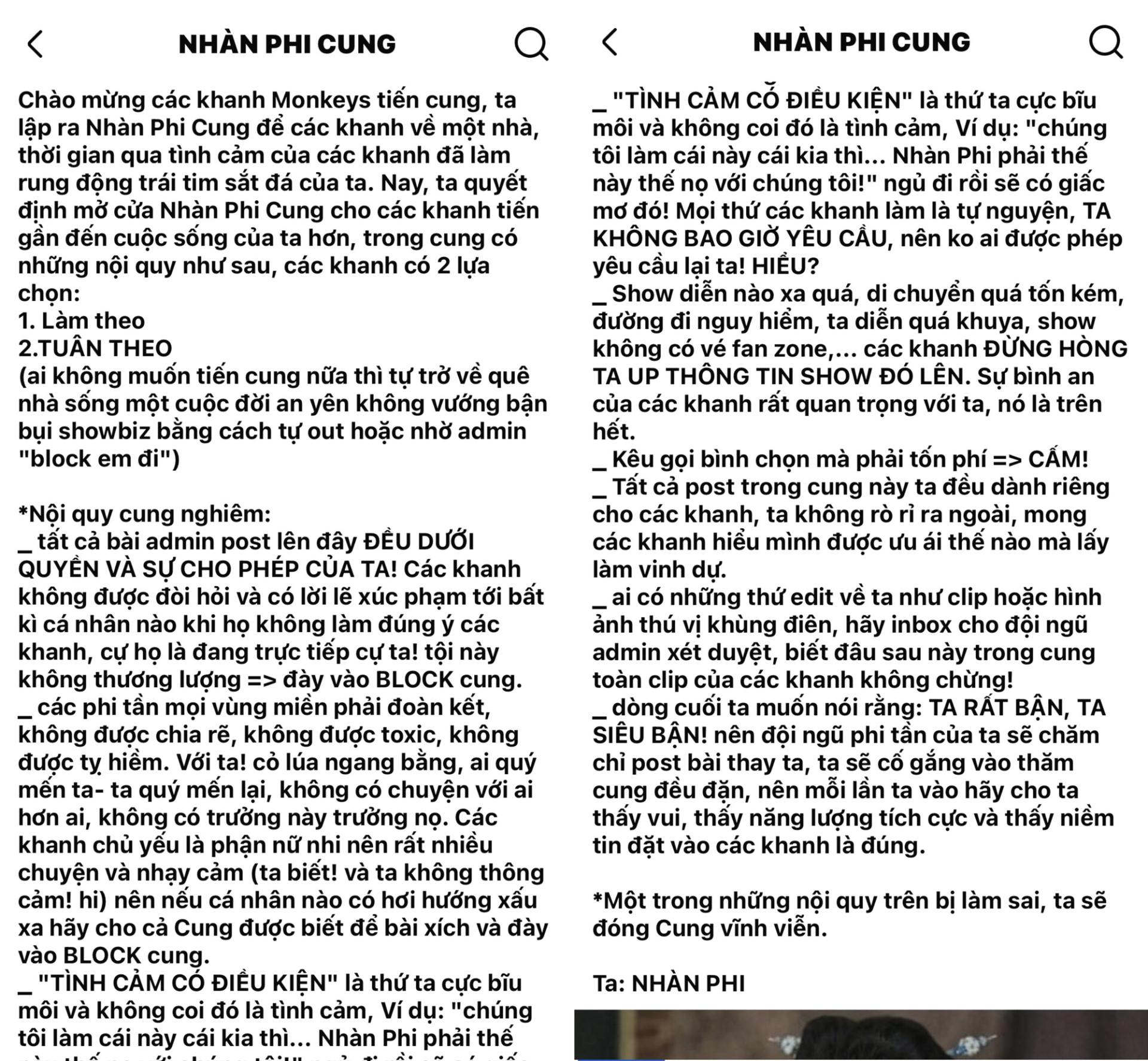 Khủng hoảng của Trúc Nhân bắt nguồn từ việc nam ca sĩ tuyên bố lập Nhàn Phi Cung (ảnh: cap màn hình)