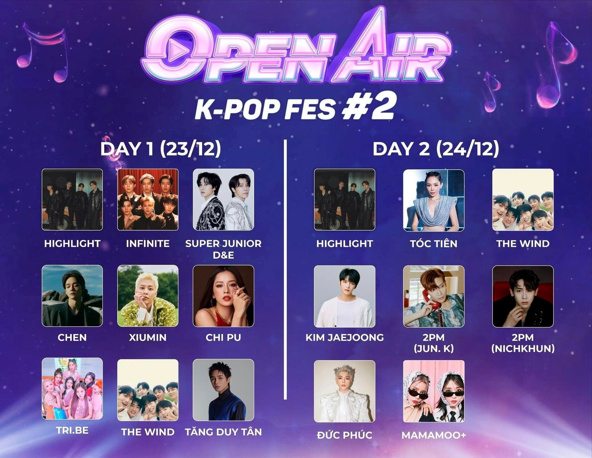 Lineup đình đám của K-pop Open Air #2 Christmas Festival tại Mỹ Đình (Hà Nội) dịp Giáng sinh 2023 (ảnh: Facebook)