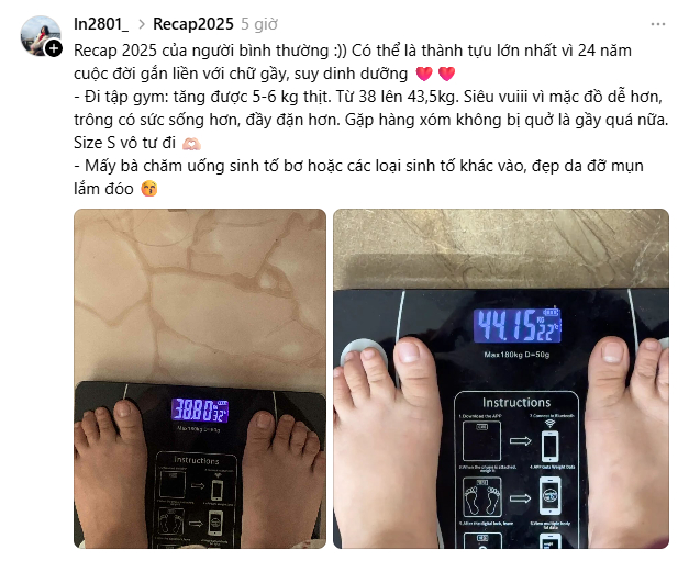 Tăng 5-6kg trong 1 năm, không còn bị chê là 