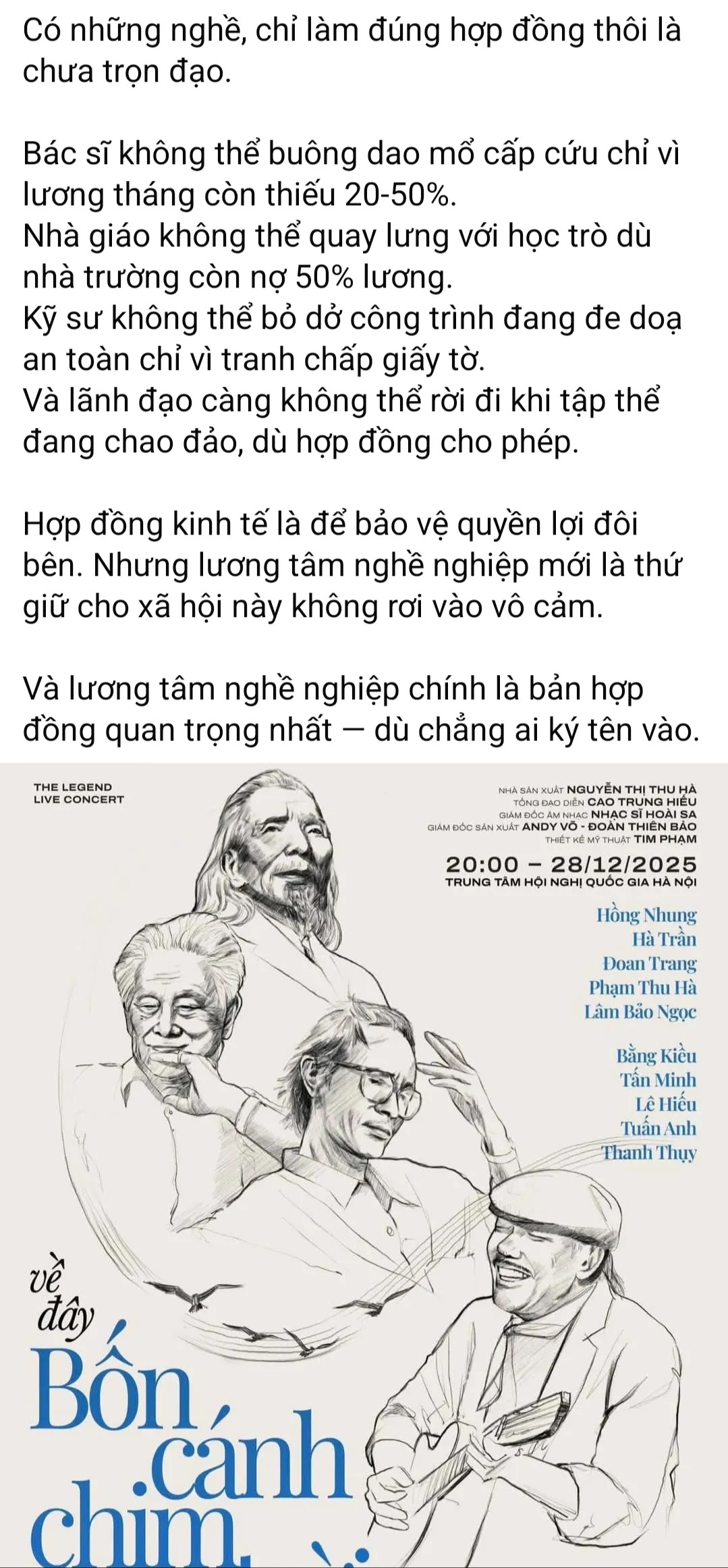 Một số luồng thông tin đảo chiều quy kết trách nhiệm cho nghệ sĩ trong việc show Về Đây Cánh Chim Trời bị huỷ (ảnh: cap màn hình)