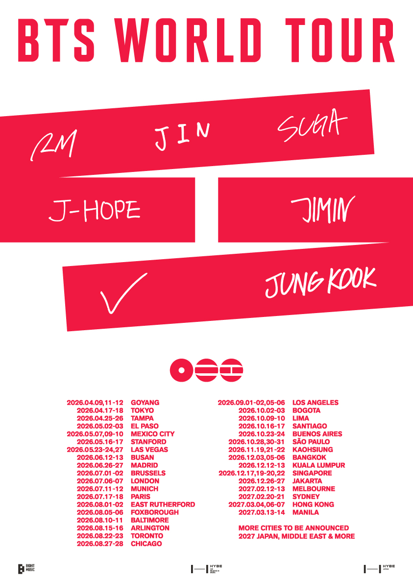 BigHit Music công bố thông tin World Tour 2026-2027 của BTS (ảnh: BigHit)