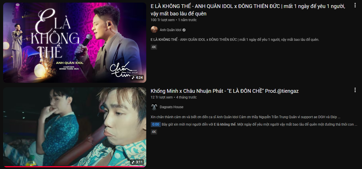 Lượt xem ấn tượng của cả E Là Không Thể và E Là Đôn Chề 