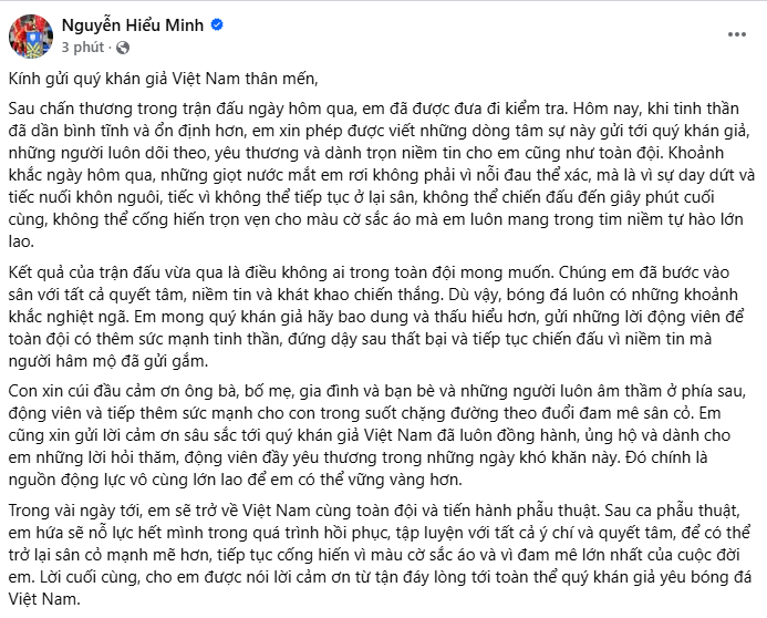 Hiểu Minh viết tâm thư gửi khán giả Việt Nam