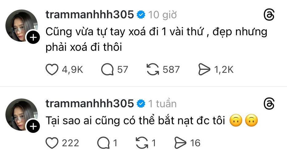 Dòng trạng thái gây hoang mang của Trâm Anh ngay thời điểm bị phát hiện huỷ theo dõi chồng (Ảnh: Instagram nhân vật)