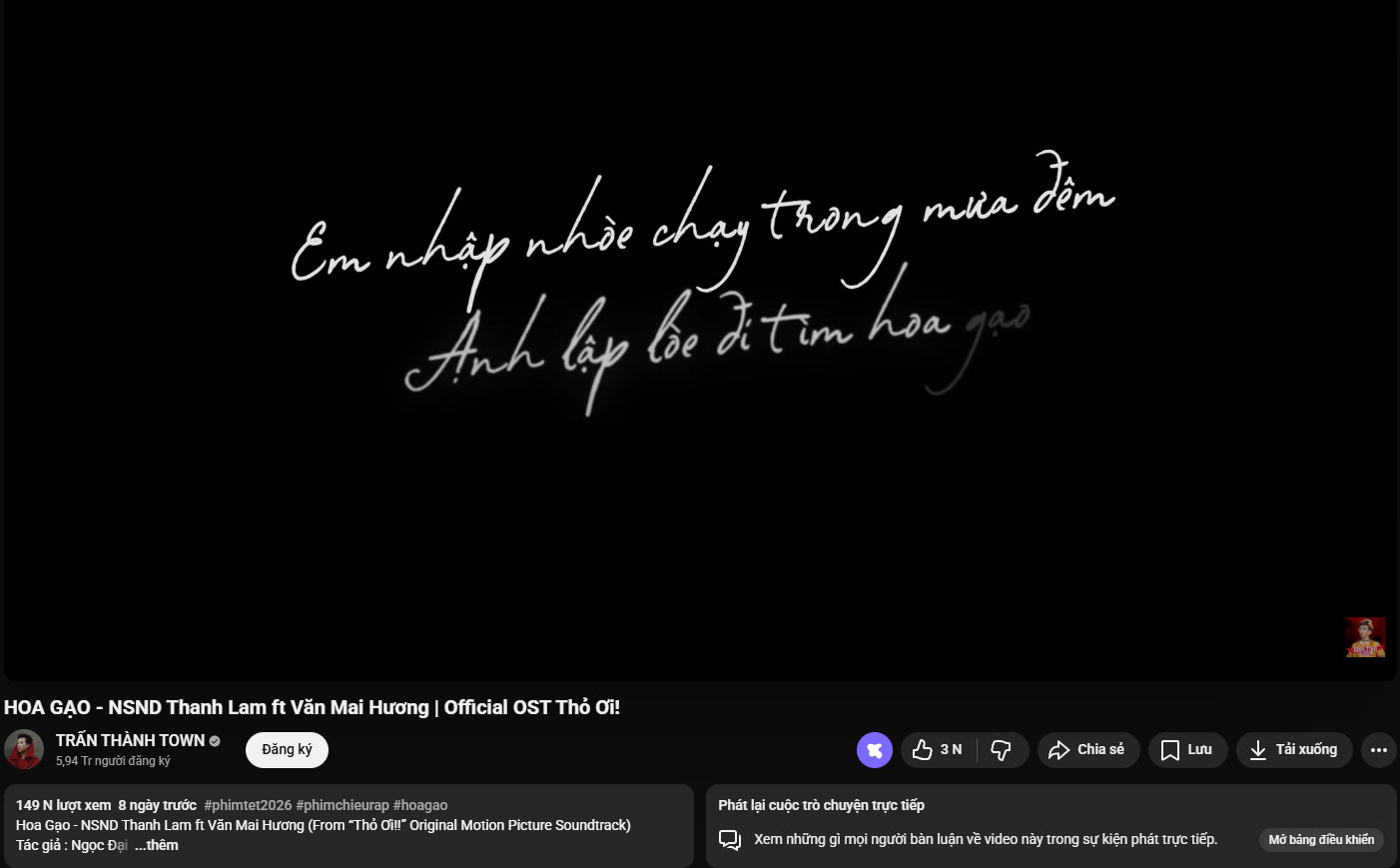 Hoa Gạo sau 8 ngày lên sóng chỉ thu về 149 nghìn views (ảnh cap màn hình)