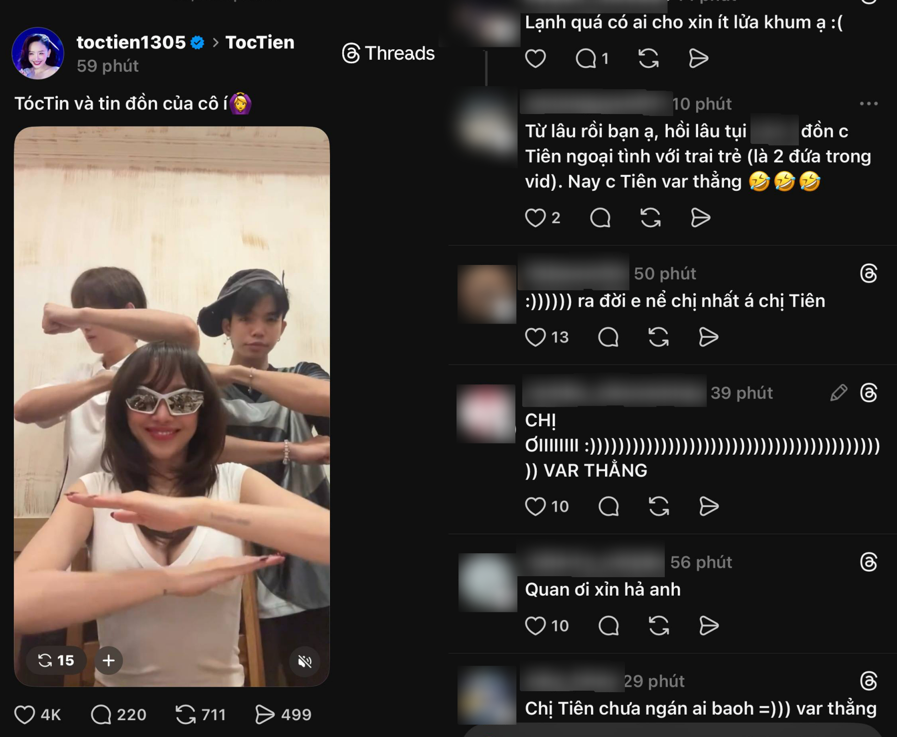 Tóc Tiên var thẳng tin đồn tình ái với 2 học trò (ảnh cap màn hình)