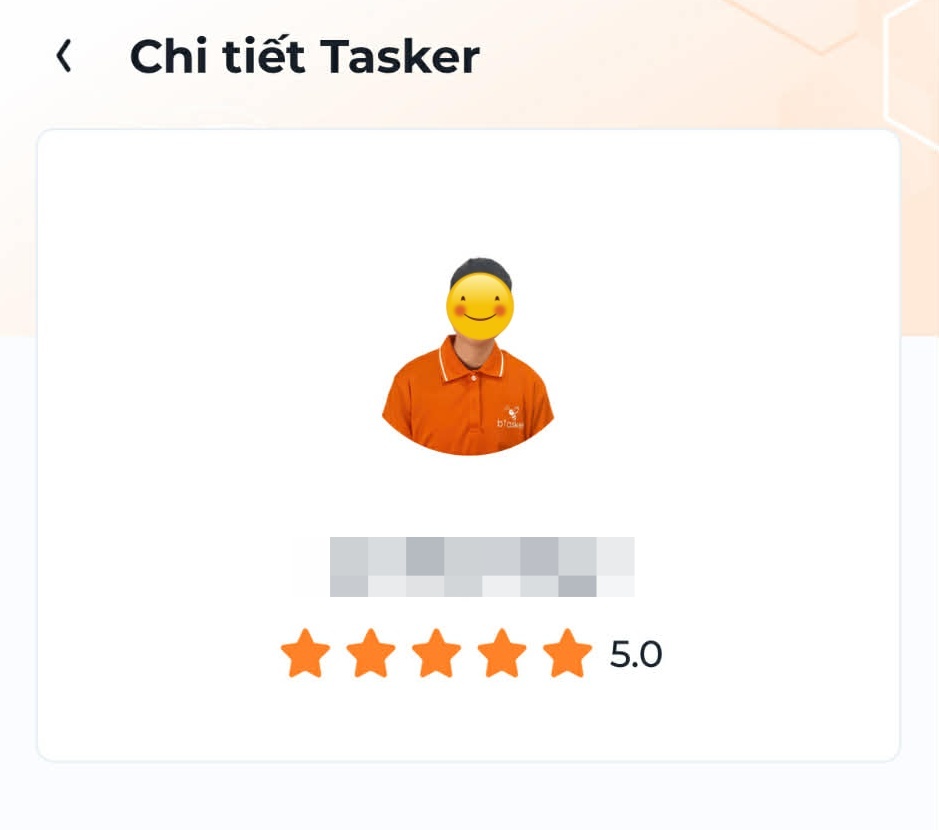 Hiện tại, ứng dụng bTaskee thay đổi hiển thị đánh giá, chỉ để lại số sao trung bình của Tasker (Ảnh chụp màn hình)