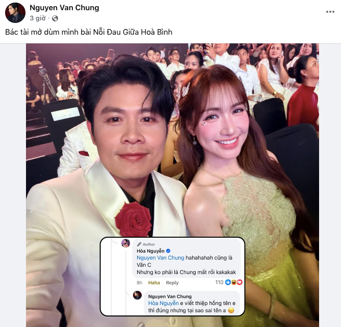 Tương tác mới nhất của Hoà Minzy và Nguyễn Văn Chung