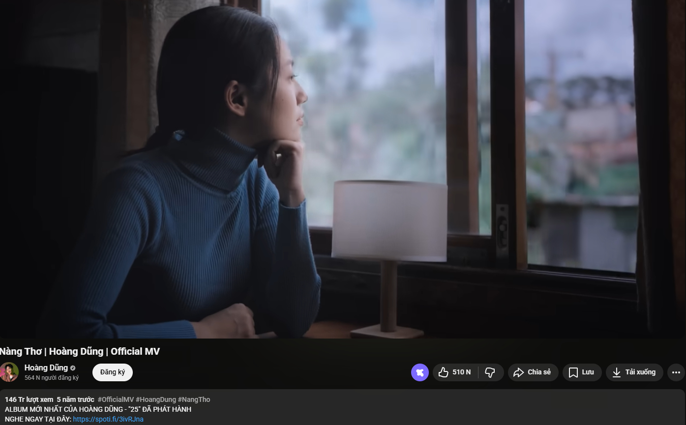 Siêu hit Nàng Thơ của Hoàng Dũng nay đã 146 triệu views