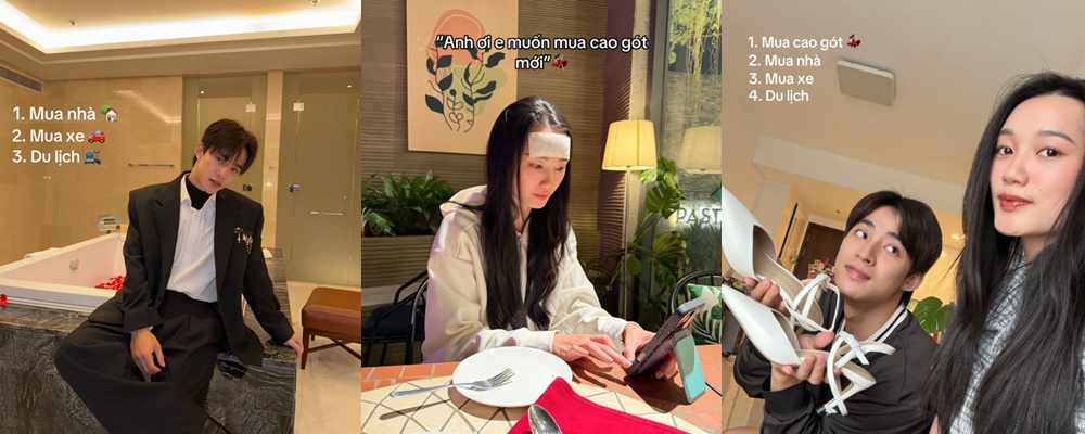 Neyun (Bùi Mạnh Nguyên) đu trend tặng giày cao gót cho Á hậu Quỳnh Anh (Nguồn: @neyunn1)