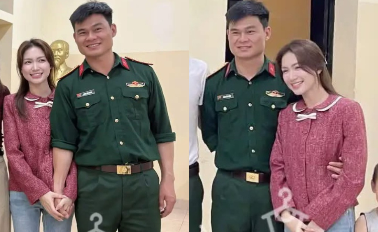 Sau công khai, Hoà Minzy và Đại uý Thăng Văn Cương thoải mái thể hiện cử chỉ ngọt ngào