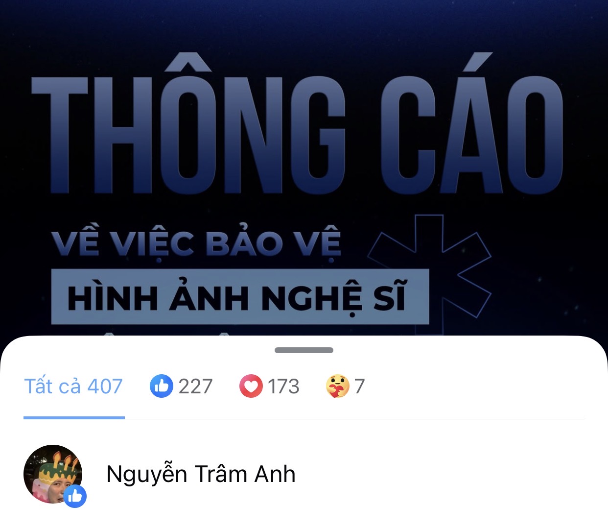 Trâm Anh - vợ JustaTee thả like bài đăng thông báo của công ty quản lý Lamoon