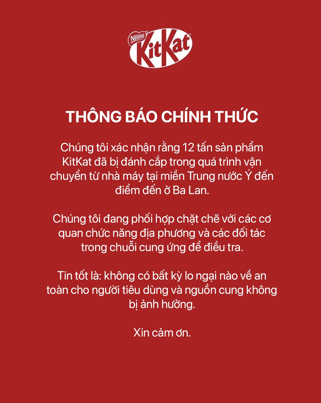 Tạm dịch thông báo từ KitKat