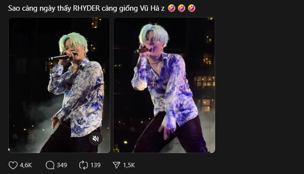 Nhiều ý kiến cho rằng RHYDER ngày càng giống Vũ Hà 