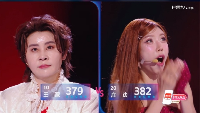 Trang Pháp thắng kịch tính Chị Đẹp Vương Mông với cách biệt chỉ 3 điểm. Ảnh: Weibo. 