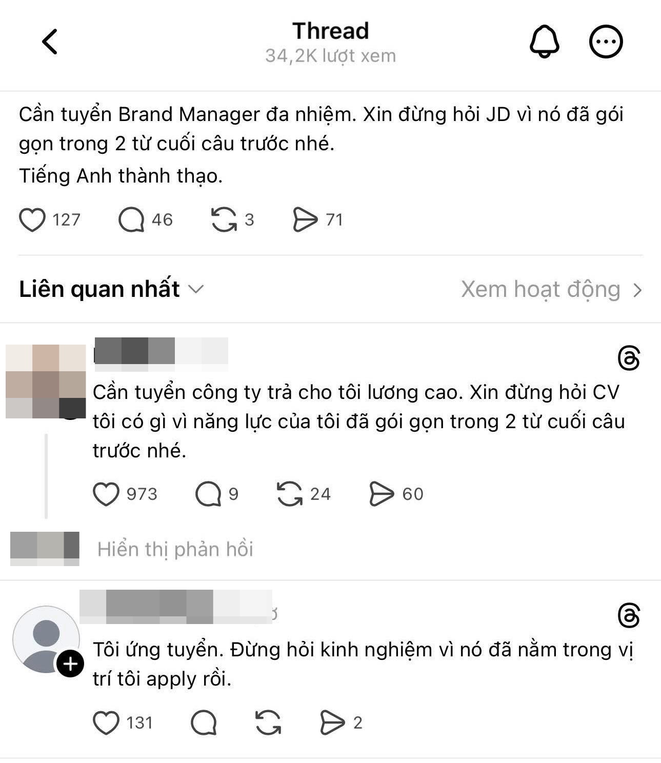 Một bài đăng tuyển dụng khiến nhiều người tranh cãi trên Threads