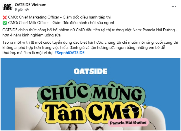 Thông báo bổ nhiệm CMO của Oatside. Ảnh chụp màn hình.