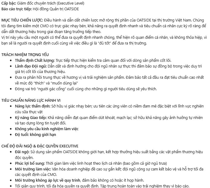 JD tuyển dụng từ phía Oatside, và đã có hơn 100 ứng viên gửi về.