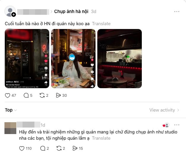 Không ít trường hợp chủ quán còn trực tiếp bình luận, bày tỏ mong muốn khách hàng đừng biến quán thành studio chụp ảnh